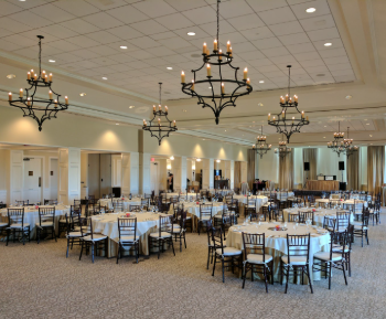 Daniel Island Club ballroom set for dinner